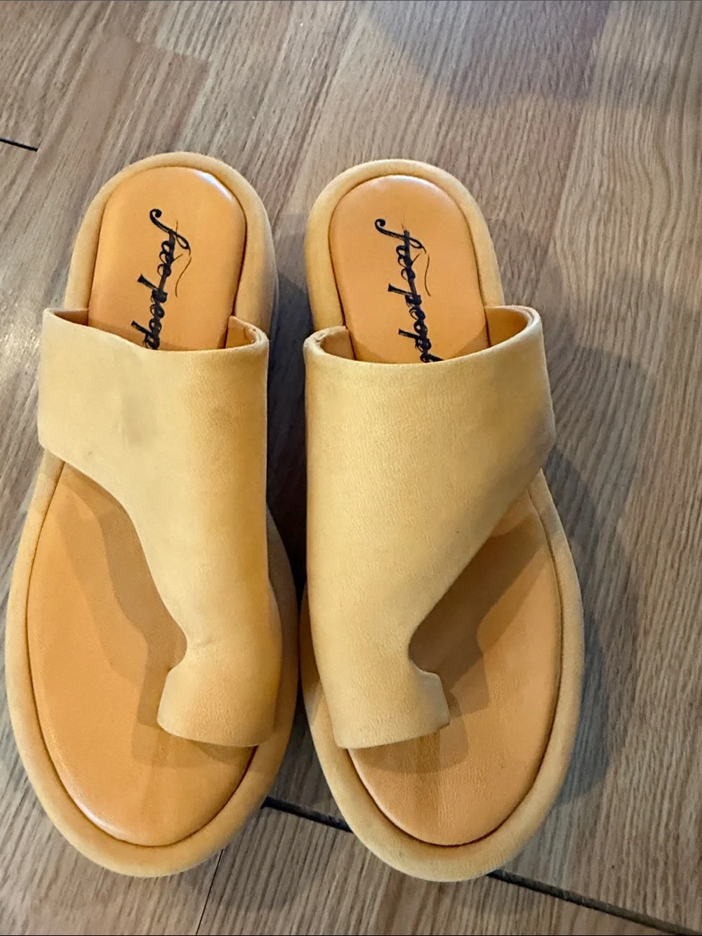 Free People Yellow-Orange Platform Slide Sandals